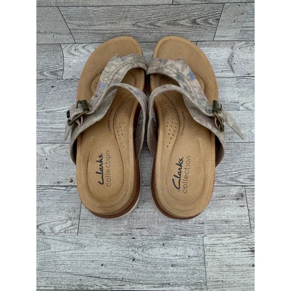 Clarks Collection Mira‎ Tide Women Sz 6M Taupe Floral Slide Sandals 261662364035